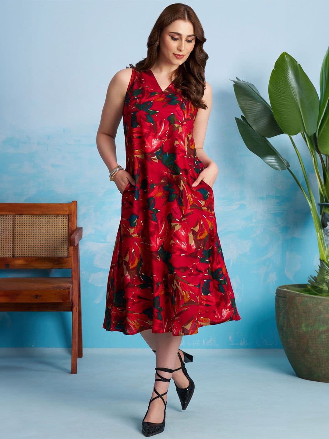 FLOWERVELLY Floral Print A-Line Midi Dress - view 1