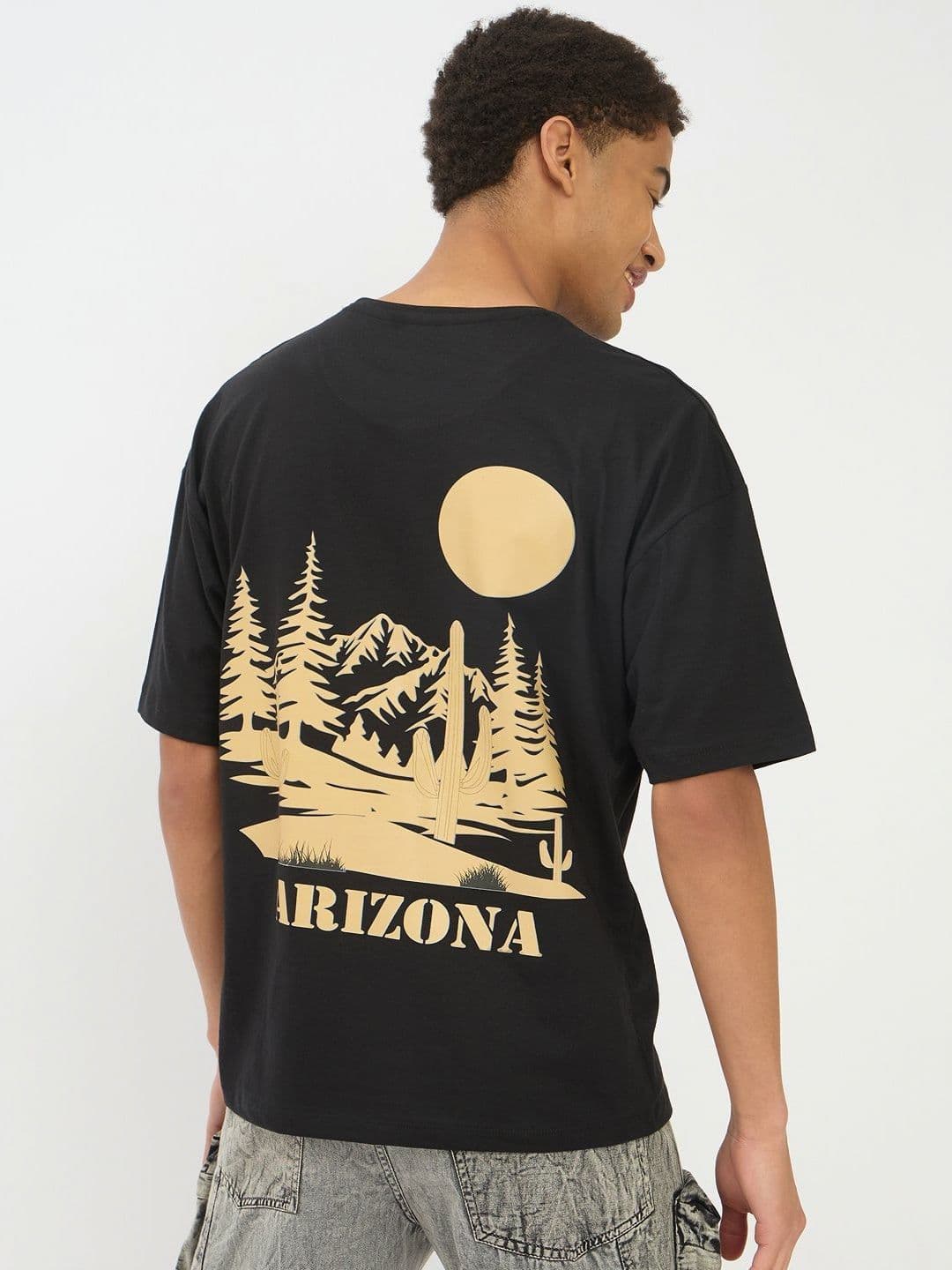 Mast & Harbour Graphic Printed Round Neck Short Sleeves Cotton Relaxed Fit T-shirt - view 1
