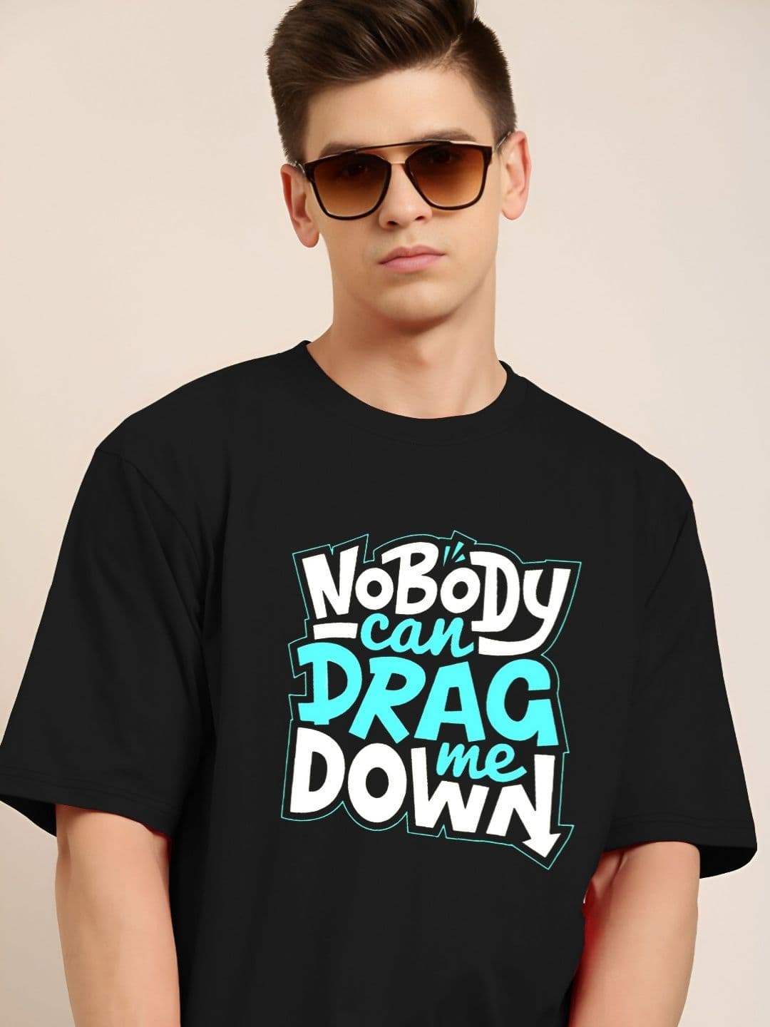 TQH Typography Printed Round Neck Oversized T-shirt - view 1