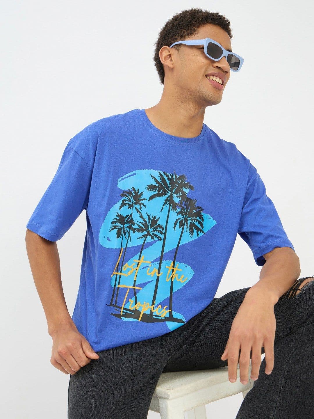 Mast & Harbour Graphic Printed Round Neck Short Sleeves Cotton Relaxed Fit T-shirt - view 1