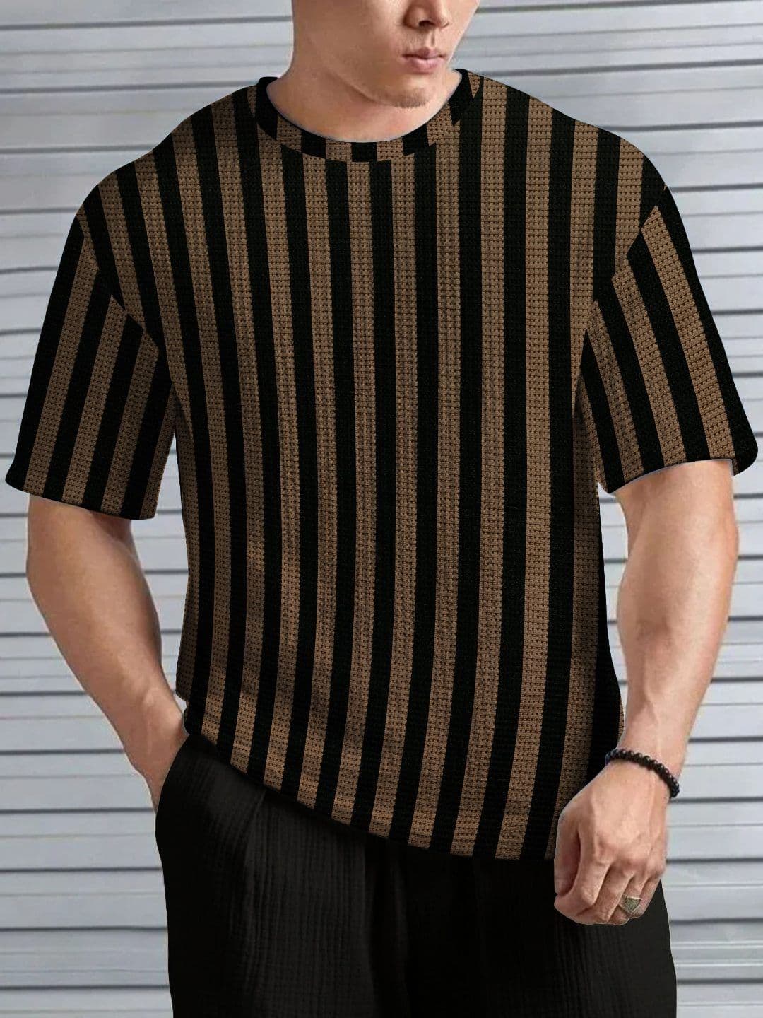 KAJARU Men Striped Self Design T-shirt - view 1