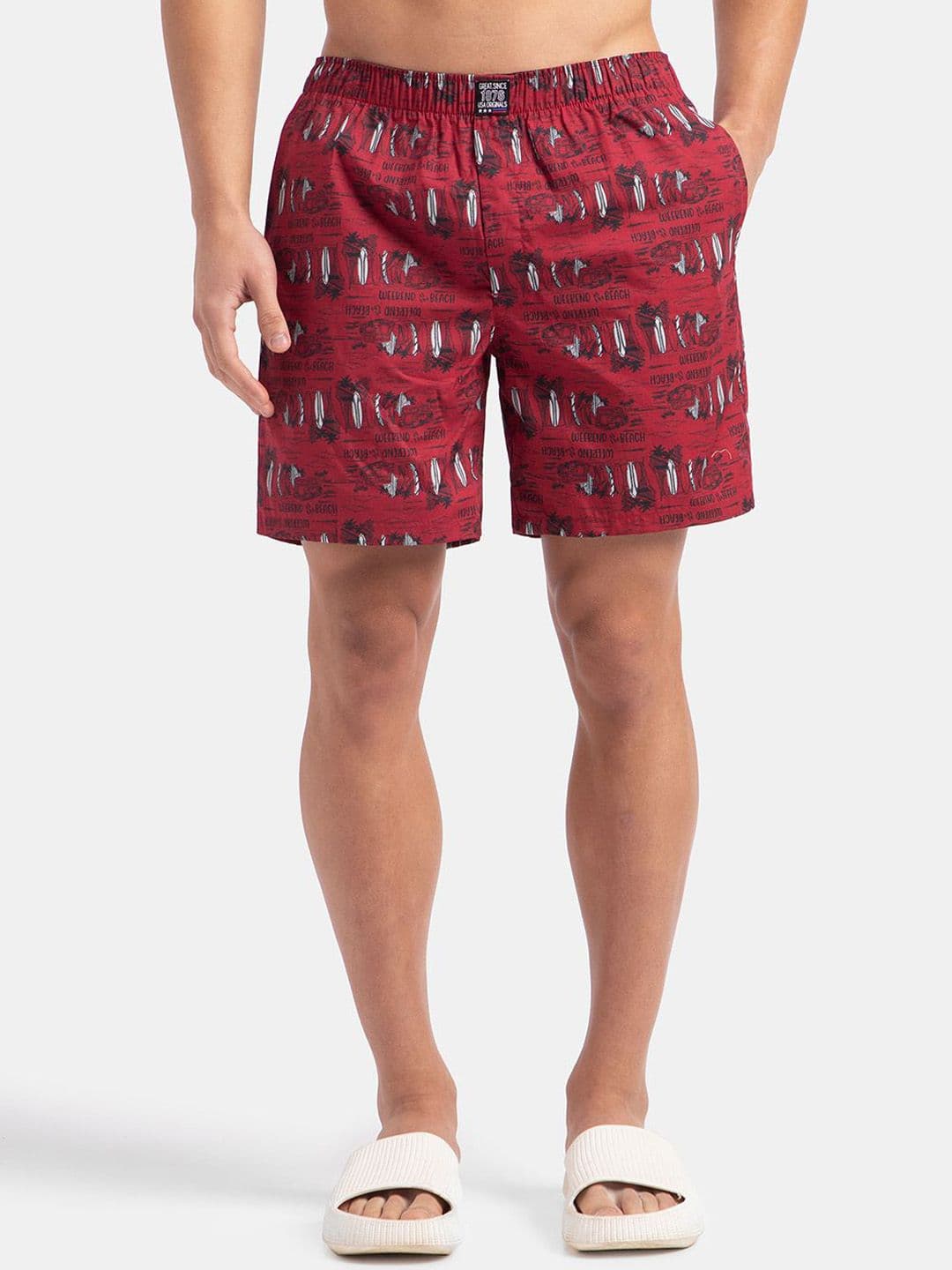 Jockey Super Combed Mercerized Cotton Woven Printed Boxer with Side Pockets-US57 - view 1