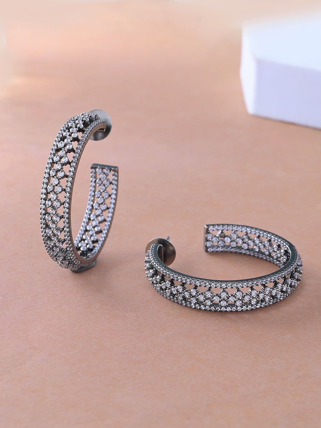 Voylla Celeste Regal American Diamond Hoop Earrings - view 1