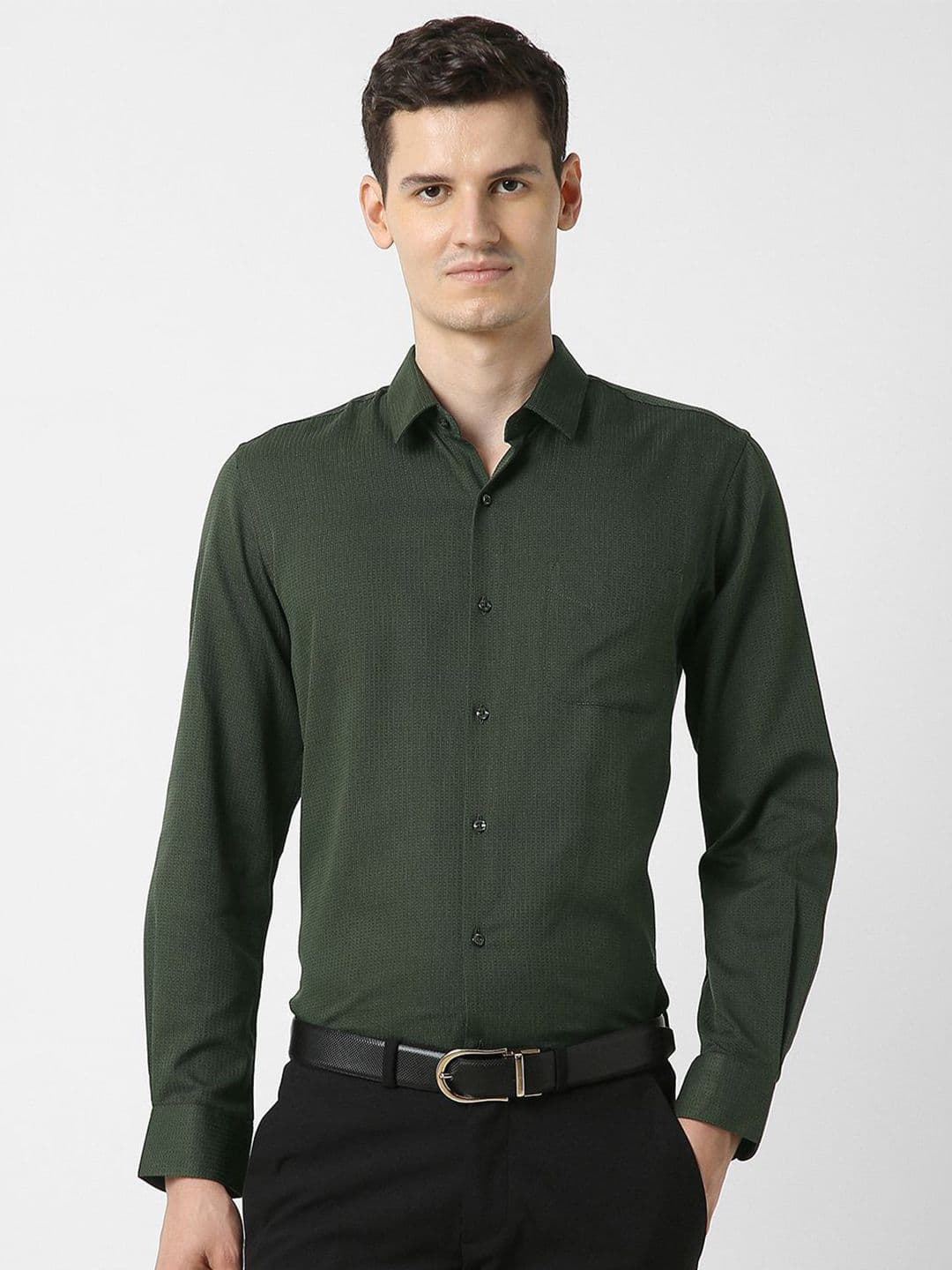 Peter England Slim Fit Printed Spread Collar Full Sleeves Formal Shirt - view 1