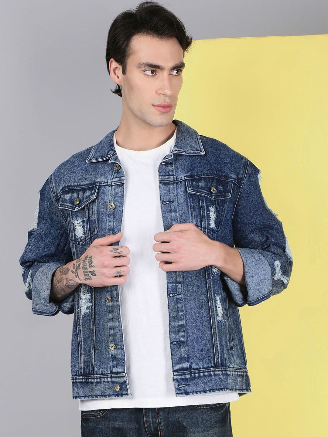 VOXATI Washed Printed Spread Collar Denim Jacket - view 1
