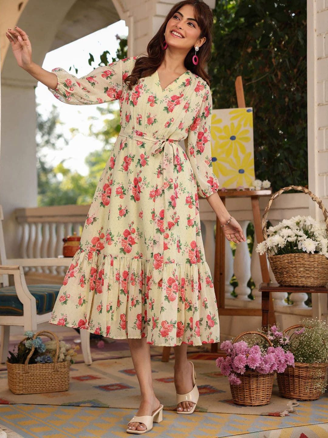 Janasya Floral Printed Fit & Flare Ethnic Dress - view 1