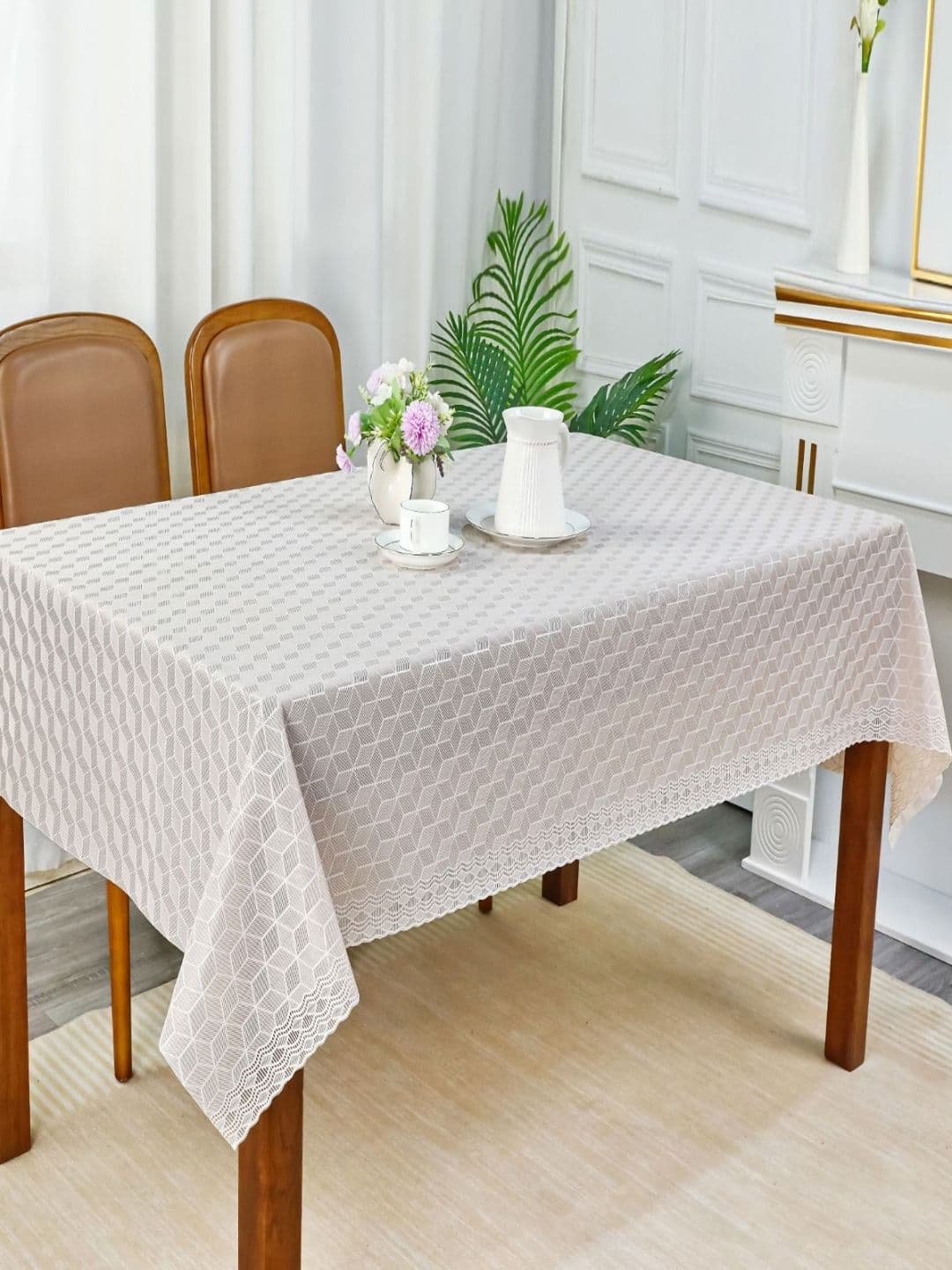 LooMantha Cream Geometric Printed Cotton 6-Seater Rectangle Table Cover - view 1