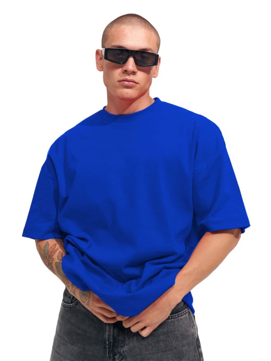 Leotude Men Solid Round Neck Cotton Oversized T-shirt - view 1