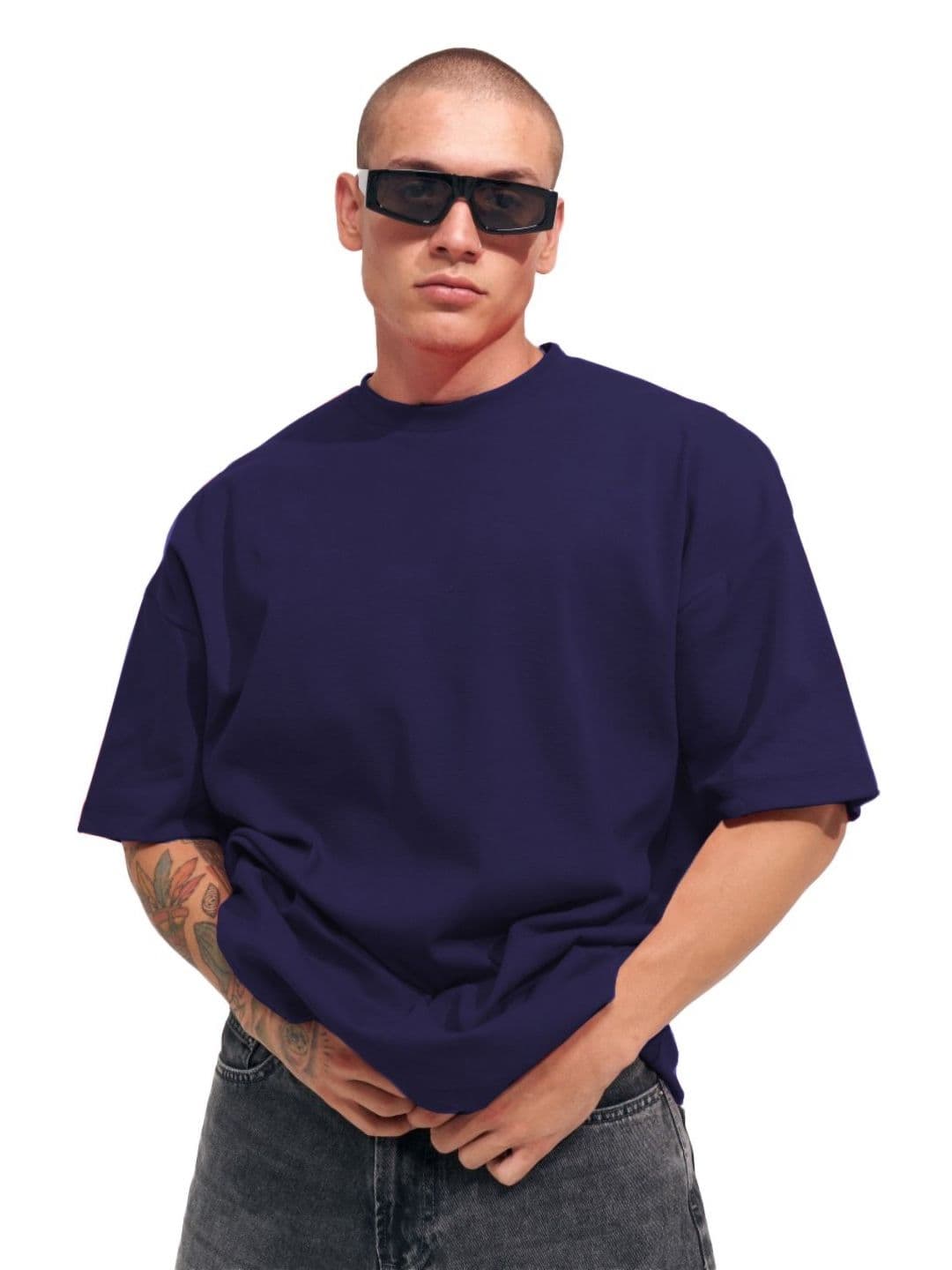 Leotude Men Solid Round Neck Cotton Oversized T-shirt - view 1