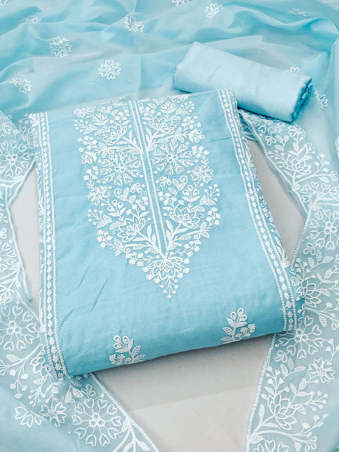 HERE&NOW Floral Embroidered Thread Work Chanderi Cotton Unstitched Dress Material - view 1