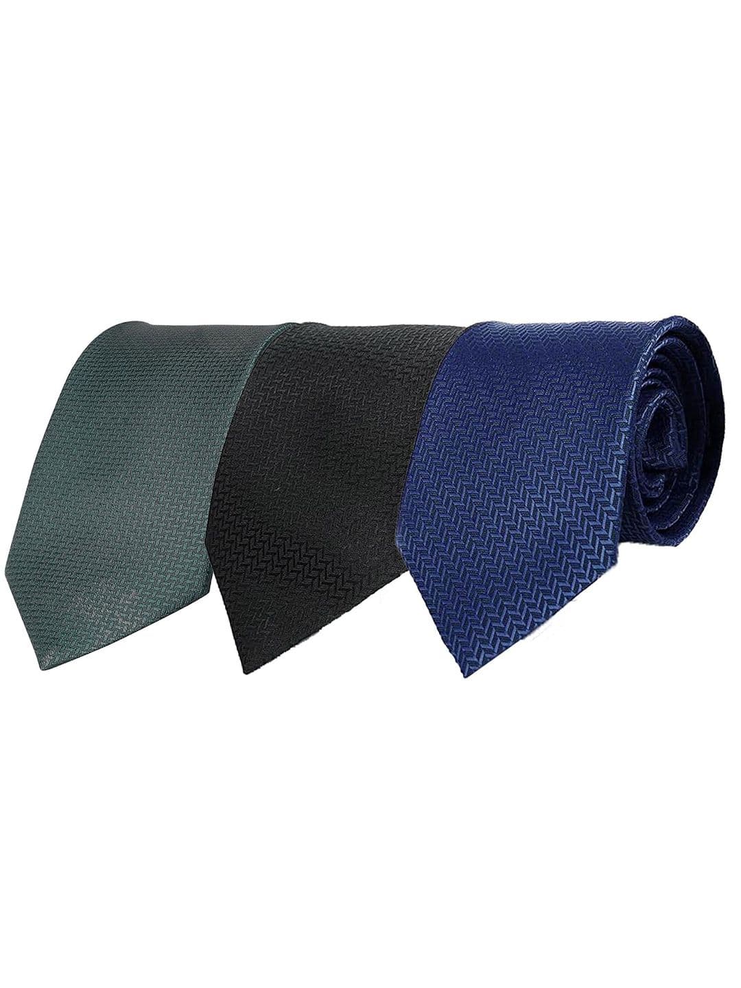 CALIXTO Pack Of 3 Men Woven Design Broad Tie With Free Pocket Square - view 1