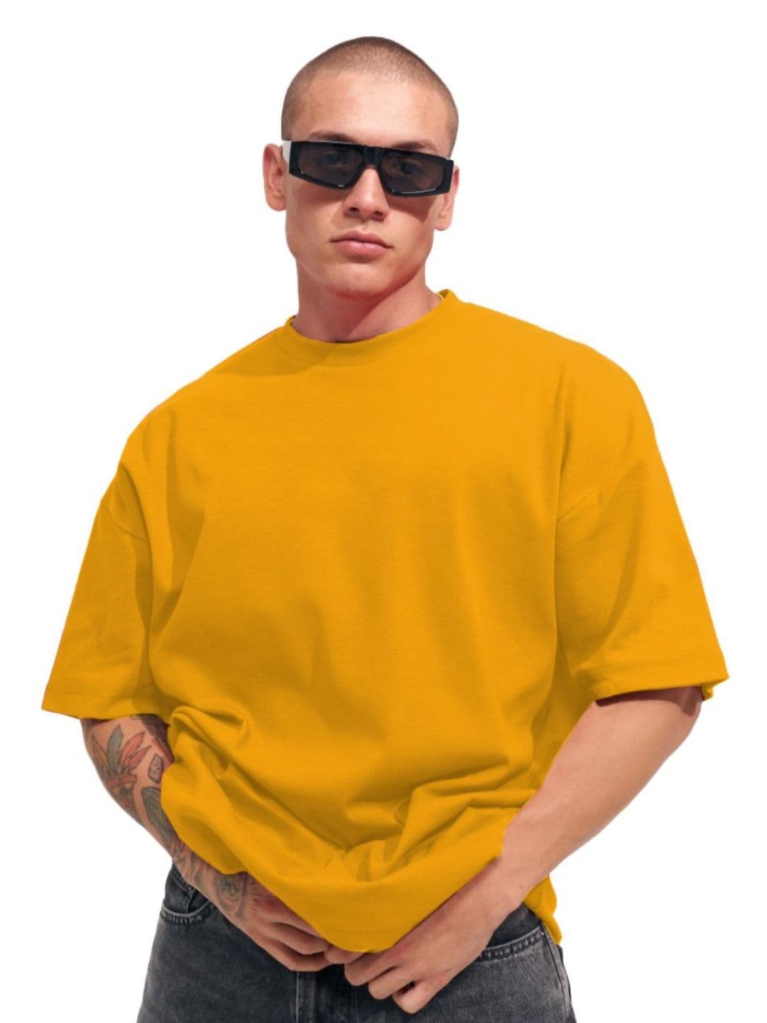 Leotude Men Solid Round Neck Cotton Oversized T-shirt - view 1
