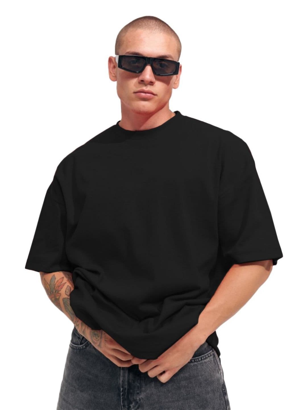 Leotude Men Solid Round Neck Cotton Oversized T-shirt - view 1