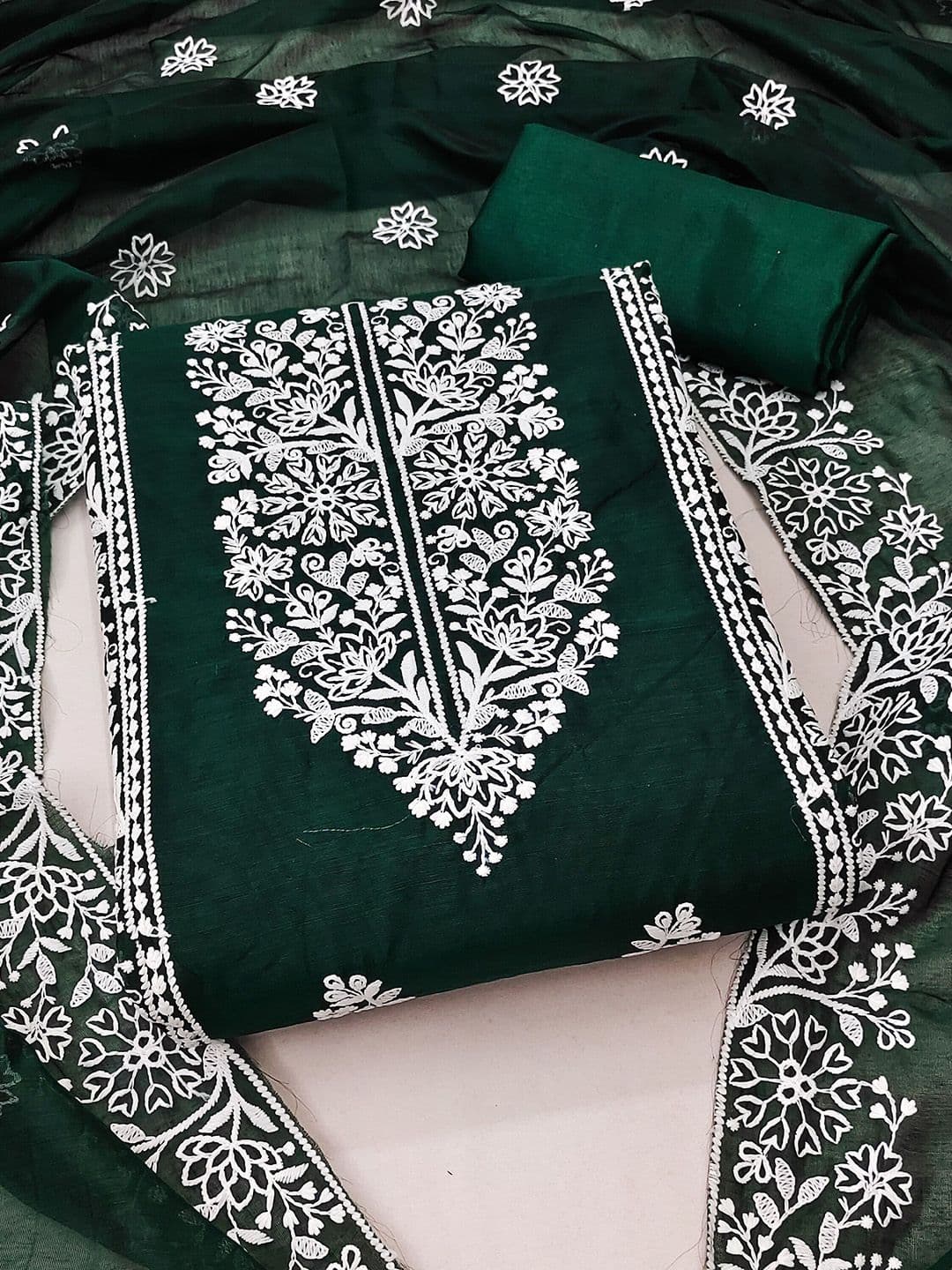 HERE&NOW Floral Embroidered Thread Work Unstitched Dress Material - view 1