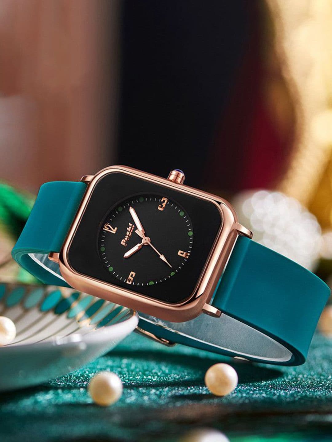 Poshi Women Square Dial Silicone Strap Watch with Adjustable Clasp - view 1
