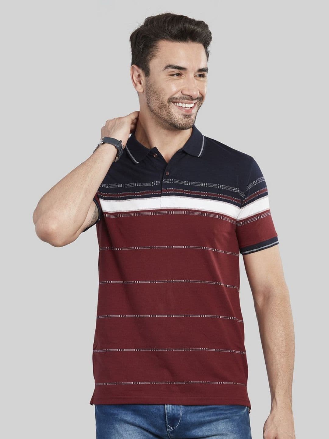 BE POSITIVE Men Striped Polo Collar T-shirt - view 1
