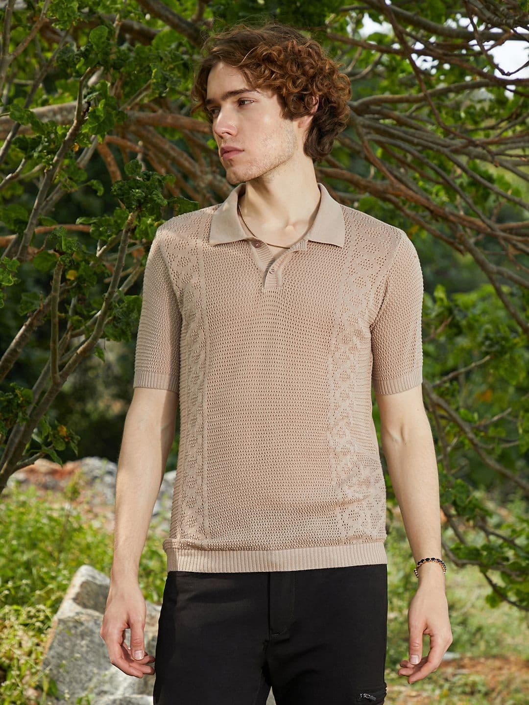CAHOOT Men Polo Collar Extended Sleeves Applique T-shirt - view 1