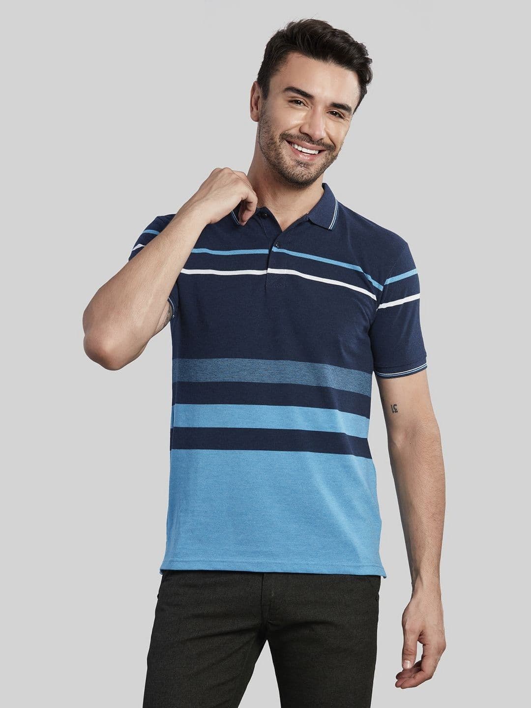 BE POSITIVE Men Striped Polo Collar T-shirt - view 1