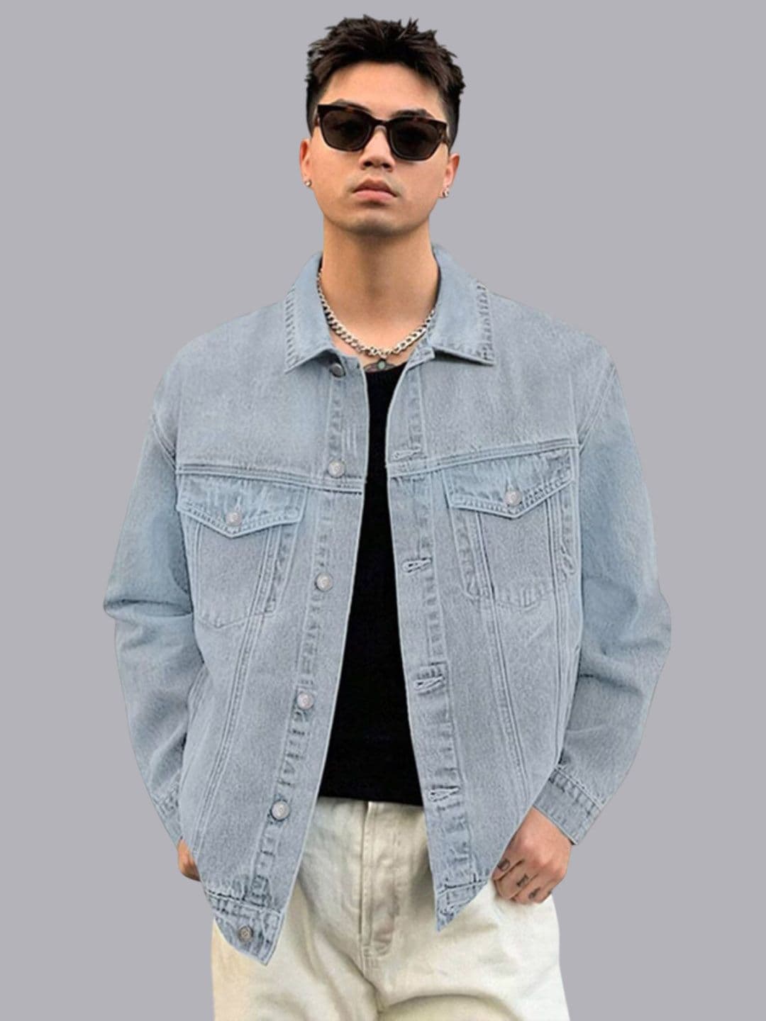 Moda Rapido Spread Collar Denim Jacket - view 1