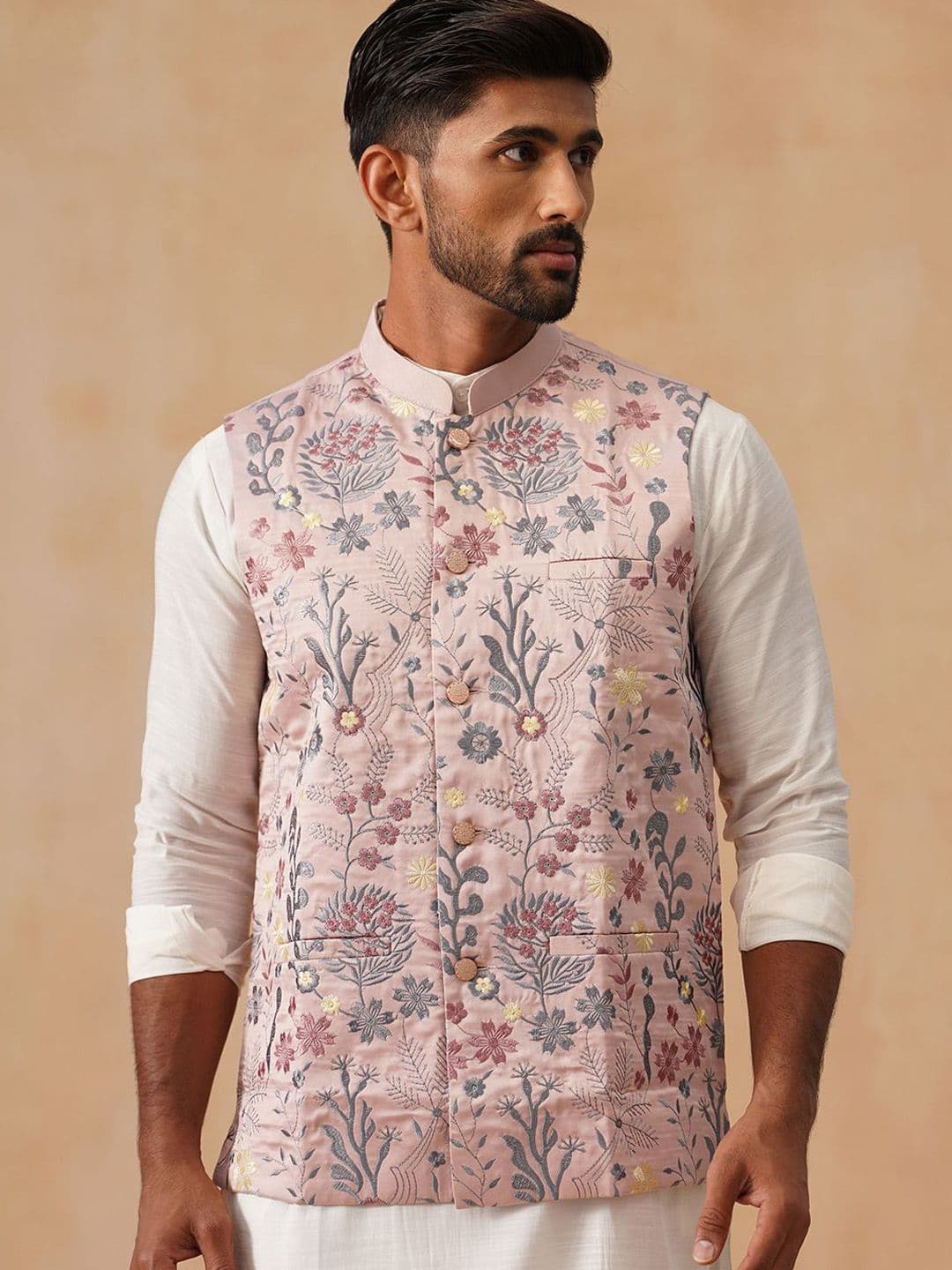 Jompers Men Floral Embroidered Nehru Jacket - view 1