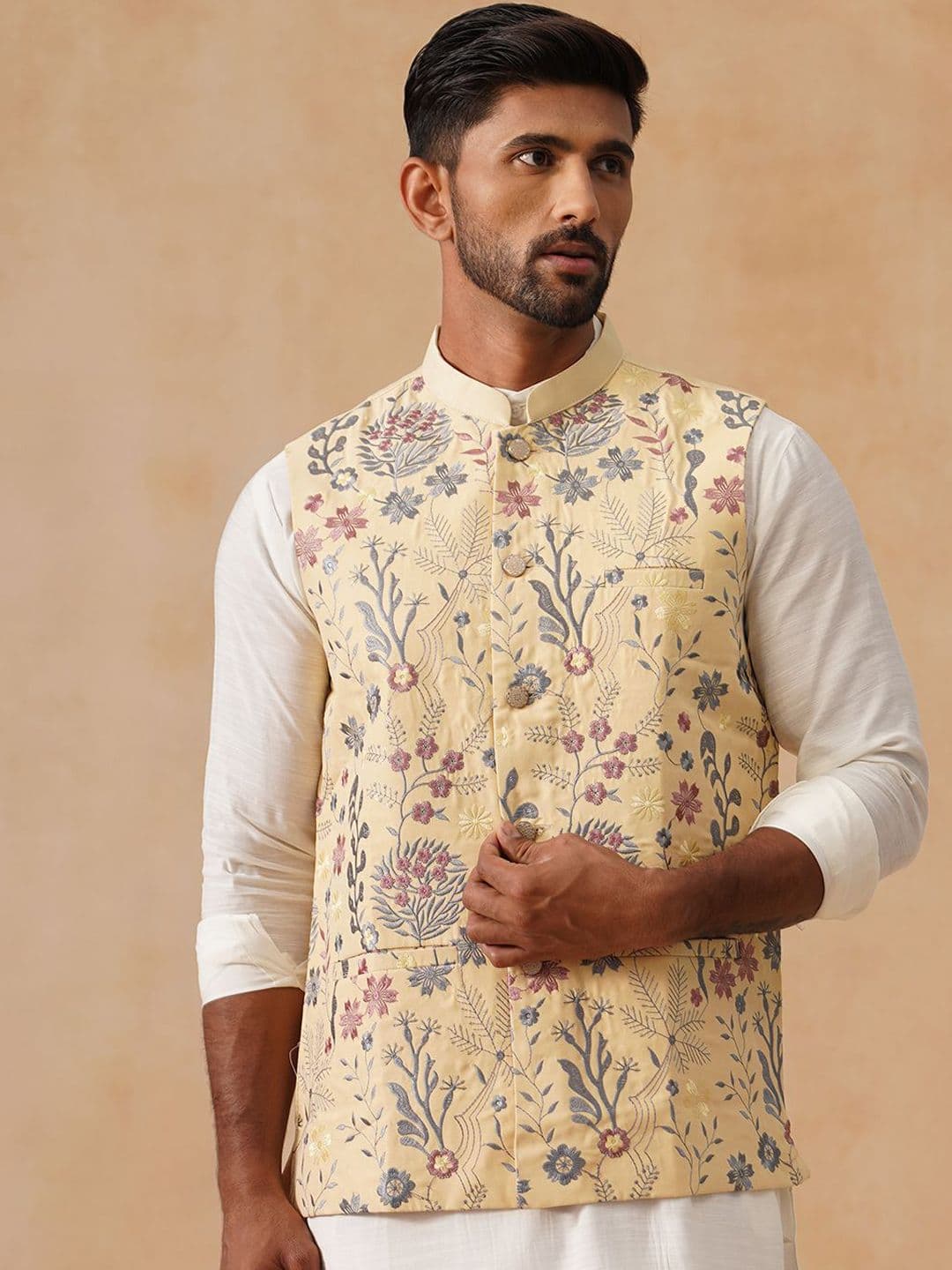 Jompers Men Floral Embroidered Nehru Jacket - view 1