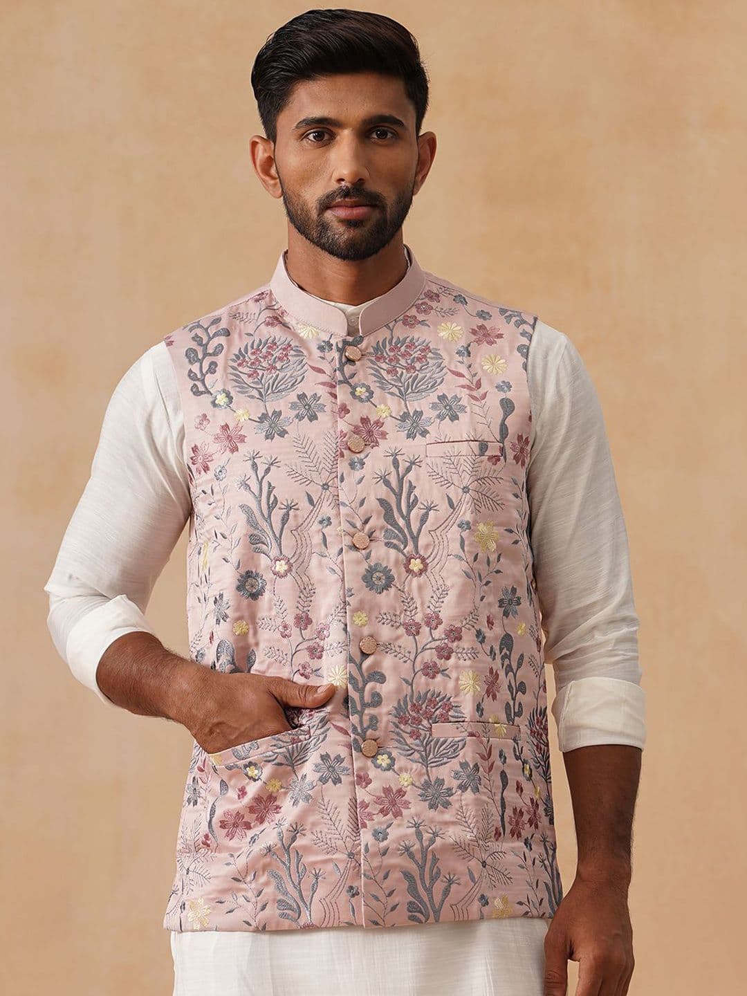 Jompers Men Floral Embroidered Nehru Jacket - view 1