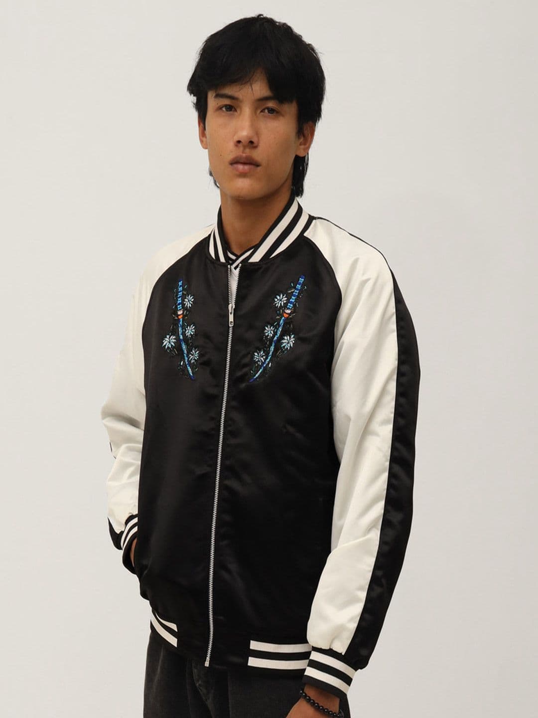 KALICO Men Mandarin Collar Floral Bomber Jacket - view 1