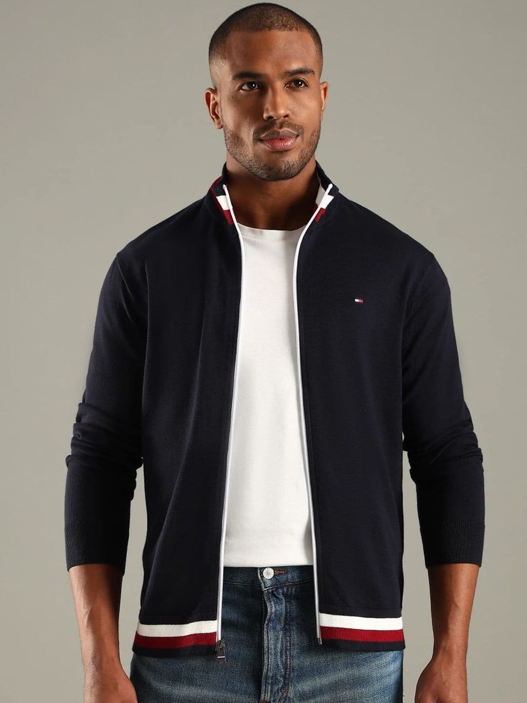 Tommy Hilfiger Men Mock Collar Pure Cotton Solid Tailored Jacket - view 1