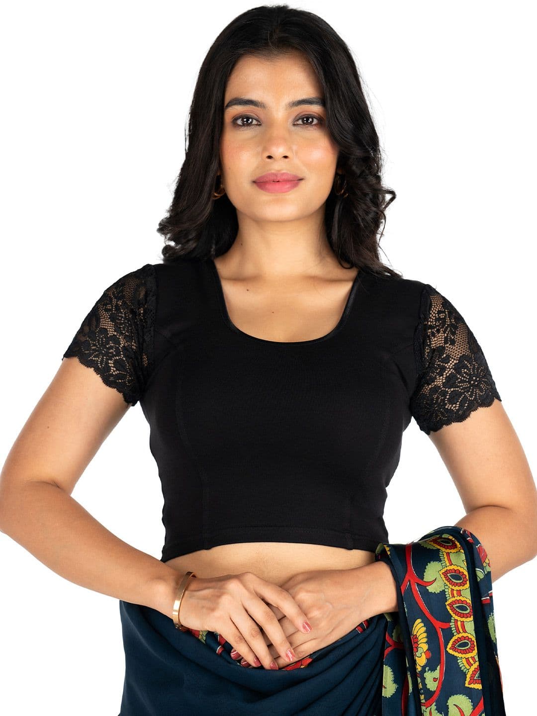 Abhi Women U Neck Solid Cotton Lycra Stretchable Half Sleeve Readymade Saree Blouse - view 1
