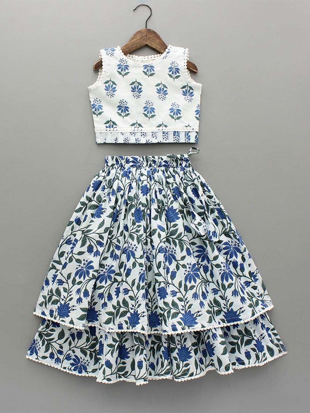 BAESD Girls Floral Printed Round Neck Sleeveless Ready to Wear Lehenga & Choli - view 1