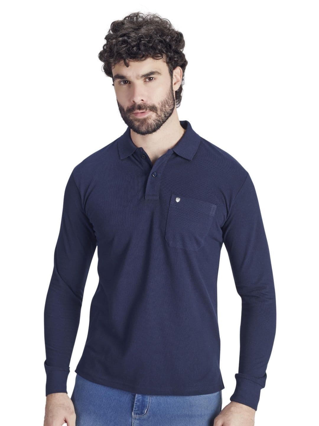 PRORIDERS Men Solid Blue Regular Fit Full Sleeve Polo T-shirt - view 1