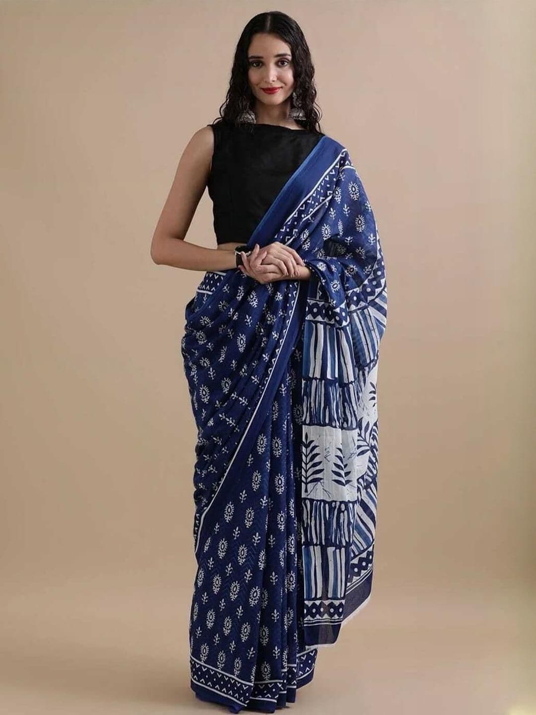 Lovwear Blue Pure Cotton Sarees - view 1