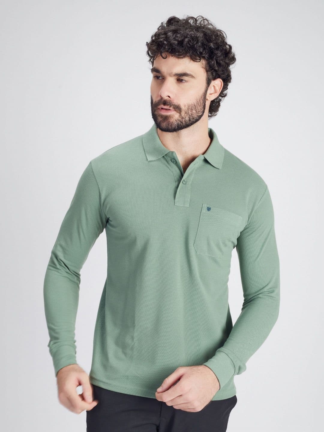 PRORIDERS Men Solid Green Regular Fit Full Sleeve Polo T-shirt - view 1