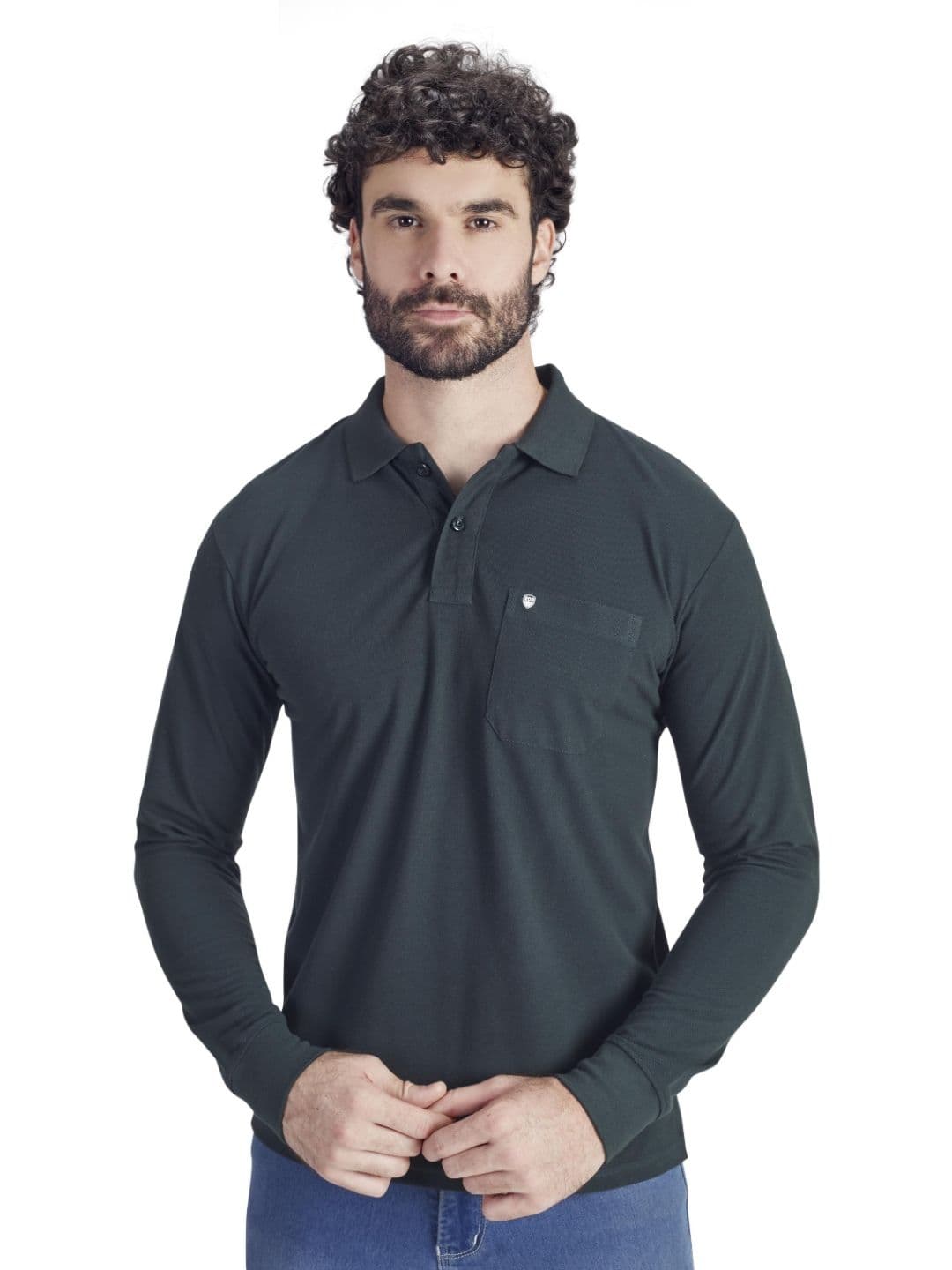 PRORIDERS Men Solid Grey Regular Fit Full Sleeve Polo T-shirt - view 1