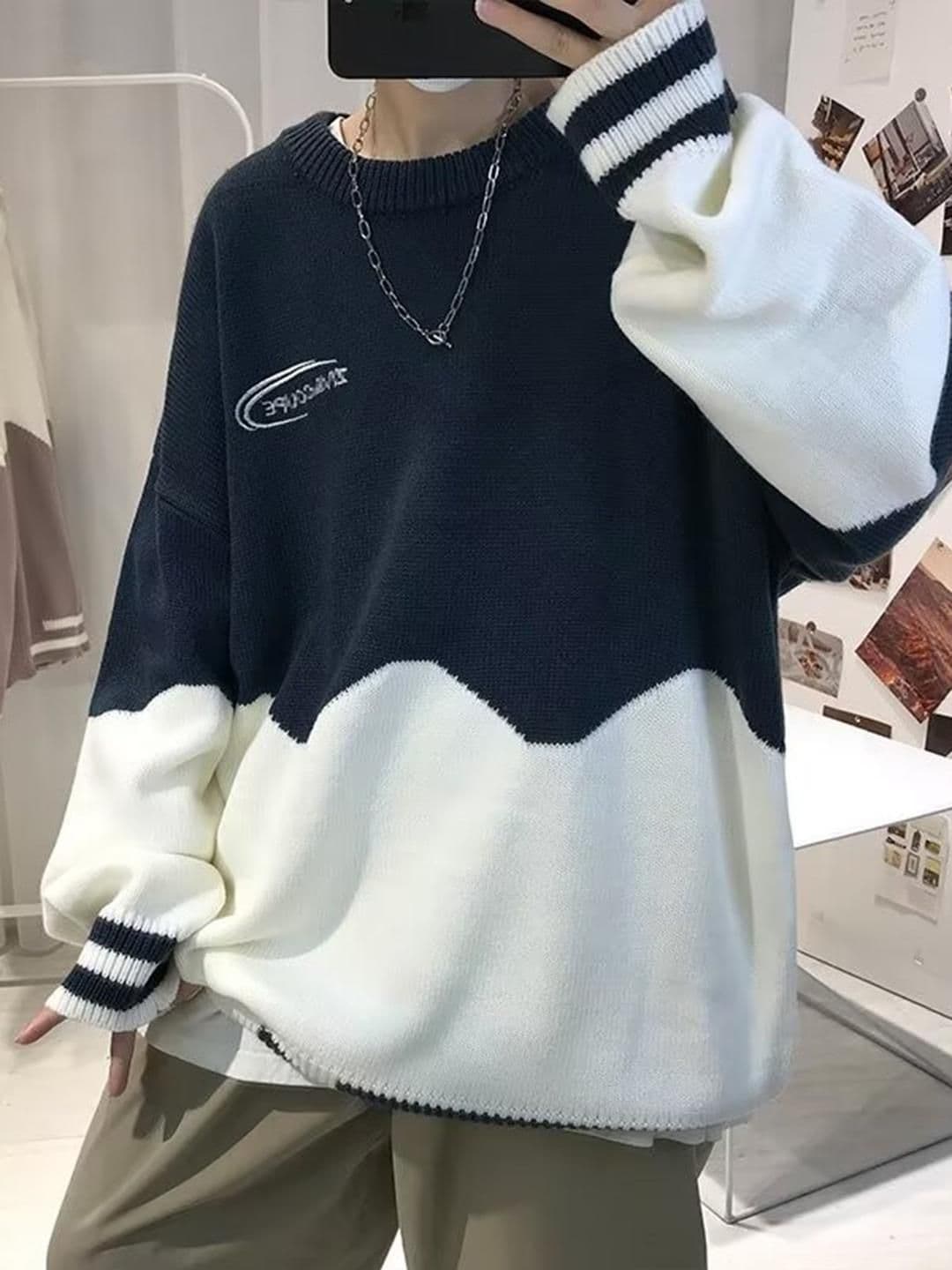HERE&NOW Men Blue Round Neck Casual Cotton Solid Long Sleeves Pullover Sweaters - view 1