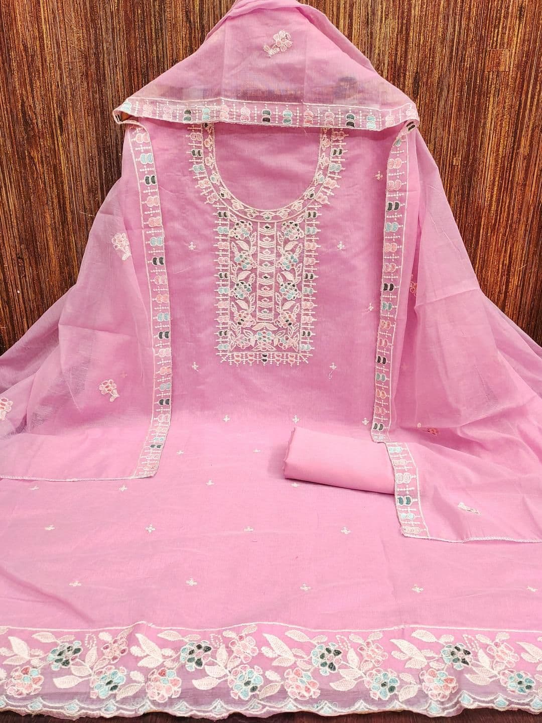 KALINI Women Pink Embroidered Geometric Dress Material - view 1