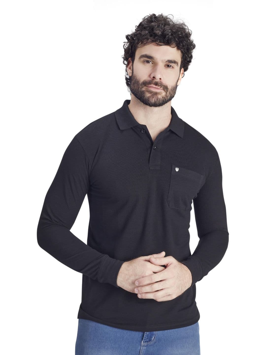 PRORIDERS Men Solid Black Regular Fit Full Sleeve Polo T-shirt - view 1