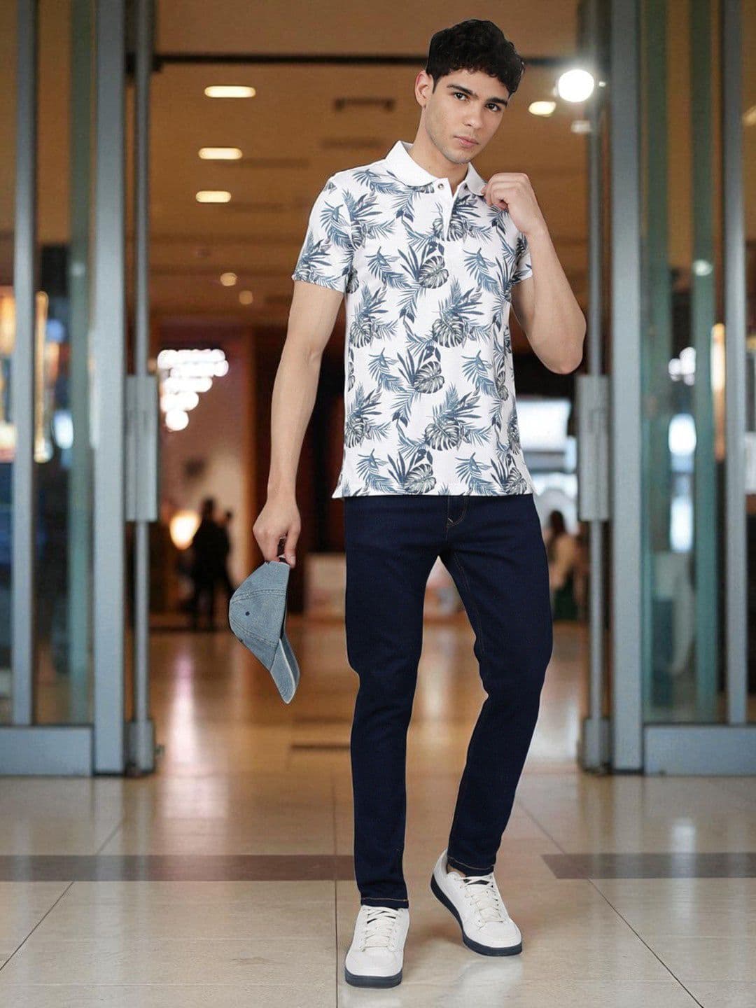 Kryptic Men Floral Printed Polo Collar Pure Cotton T-shirt - view 1