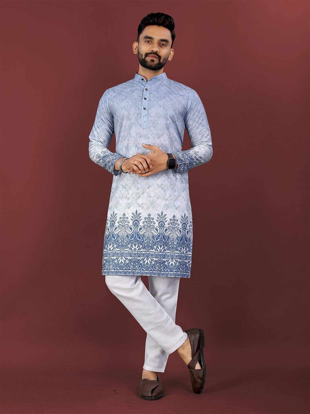 LADY BERRY Men Ethnic Motifs Printed Sequinned Kurta - view 1