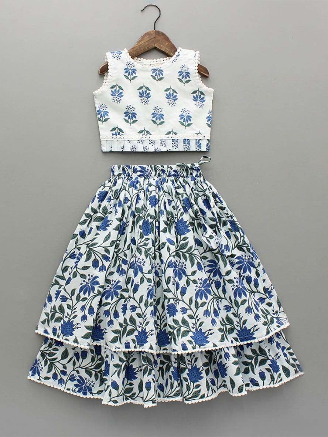 White World Girls Printed Ready To Wear Lehenga & Blouse - view 1