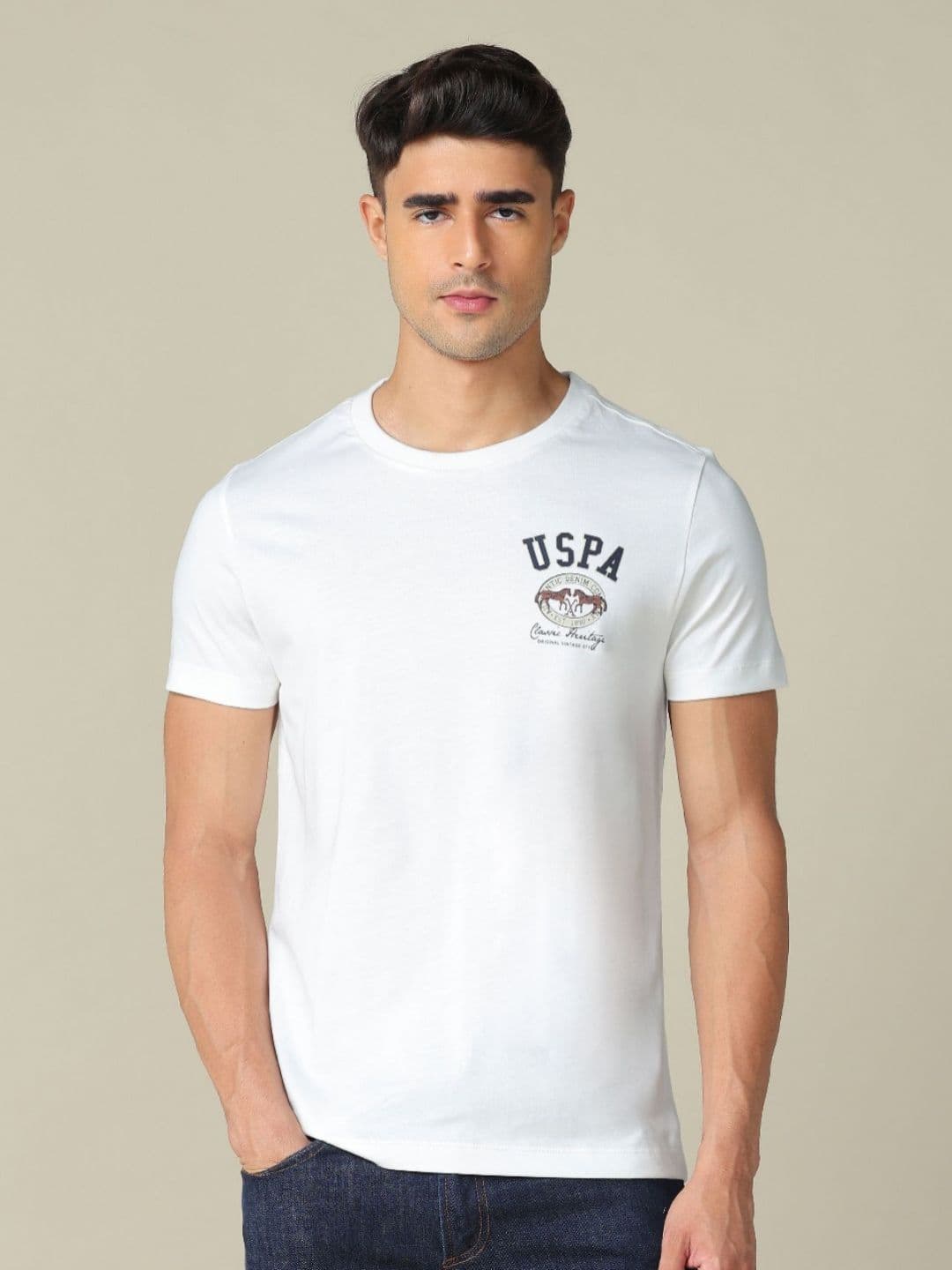 U.S. Polo Assn. Denim Co. Typography Printed Round Neck Cotton Muscle Fit T-shirt - view 1