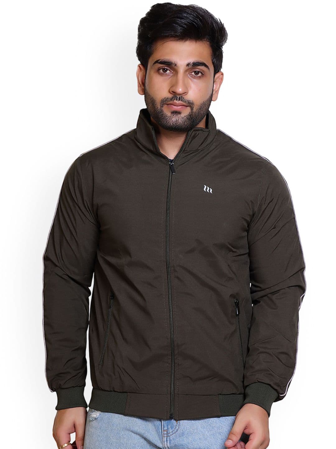 MAZMUN Men Stand Collar Solid Windcheater Bomber Jacket - view 1