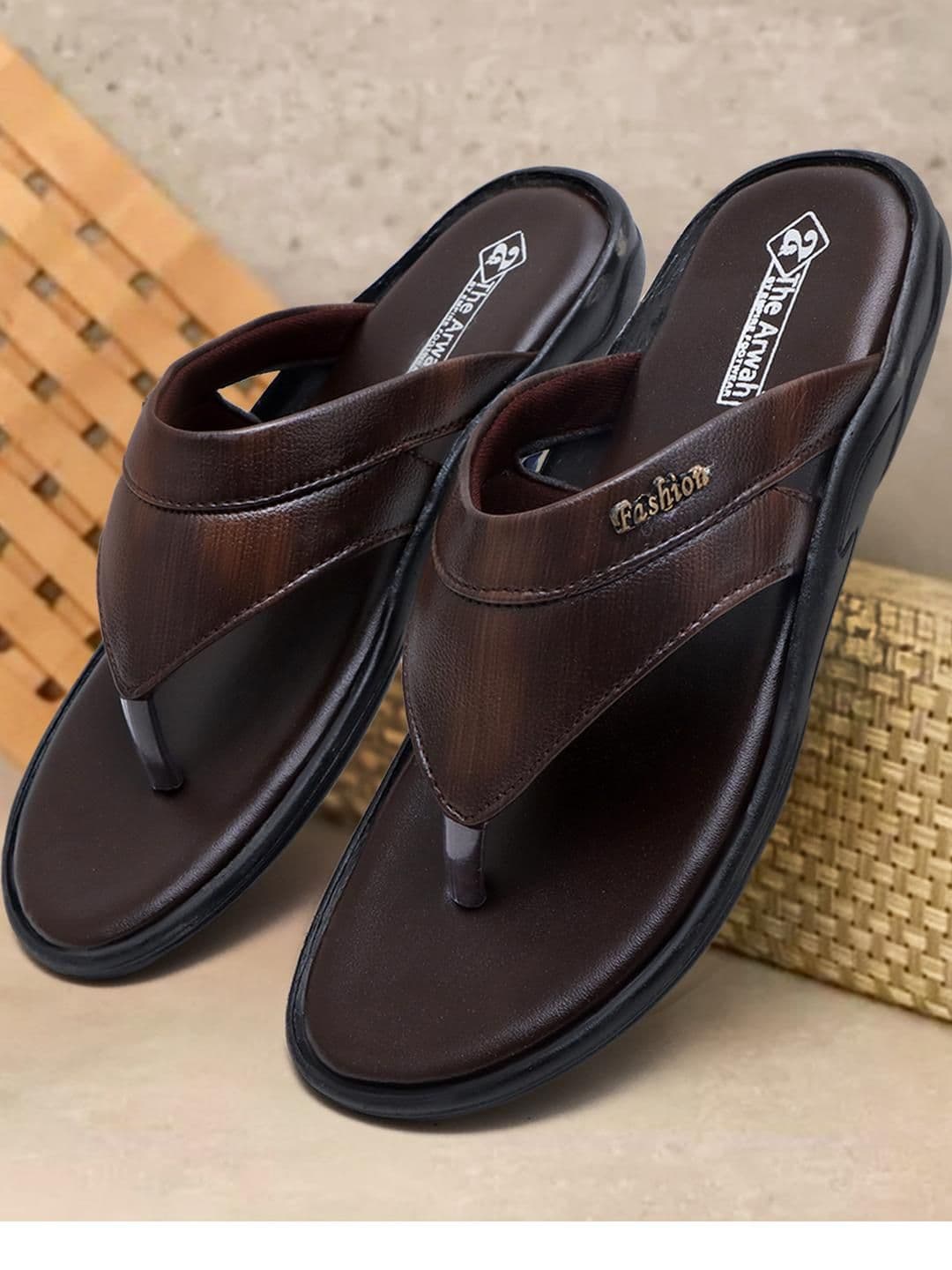 The arwah Men Brown T-Strap Flats - view 1