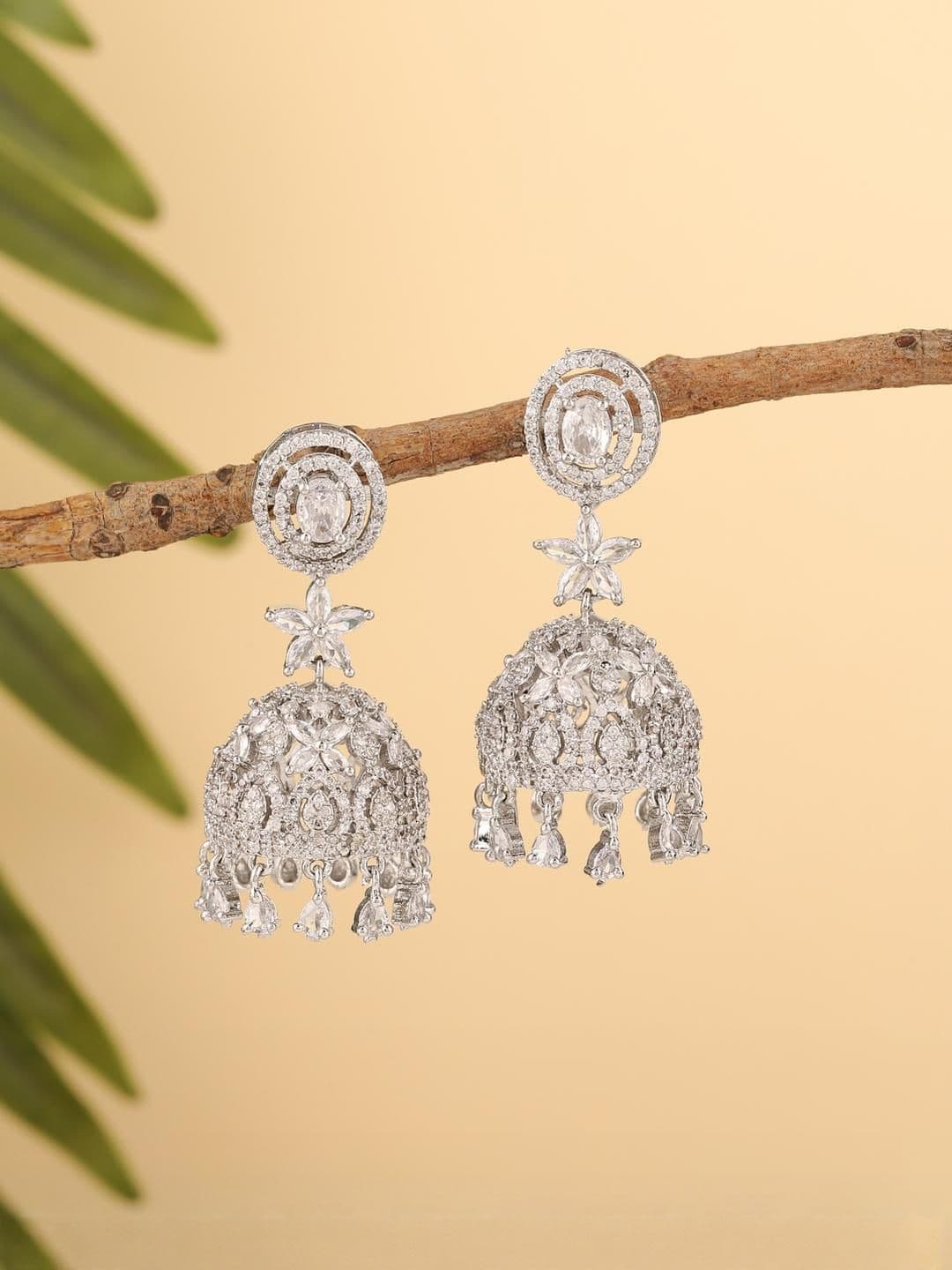 Bhagya Lakshmi Pink Alloy American Diamond Jhumkas - view 1