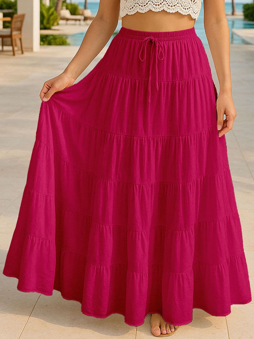 Moomaya Cotton Tiered Maxi Skirt - view 1