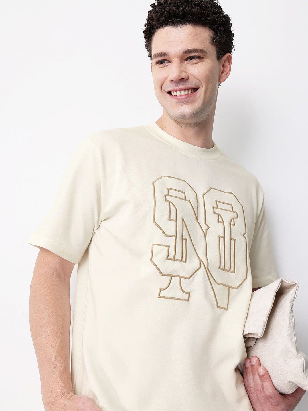 Mast & Harbour Aoplique Typography Drop-Shoulder Sleeves T-shirt - view 1