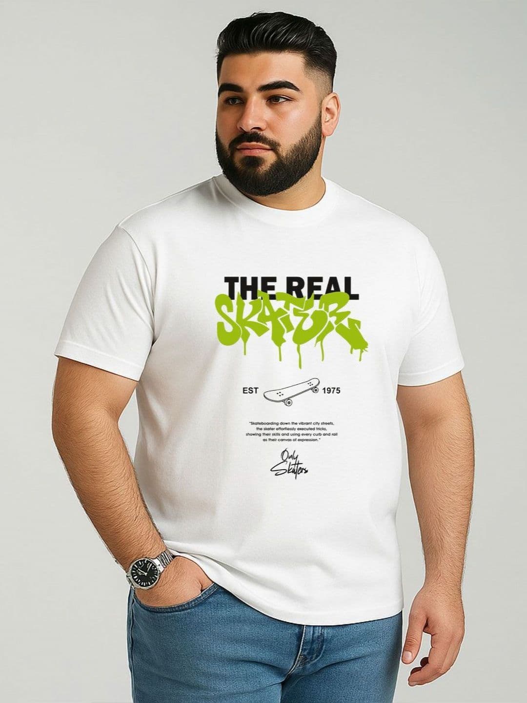 Toodle Plus Men Plus Size Typography Printed Round Neck Cotton T-shirt - view 1