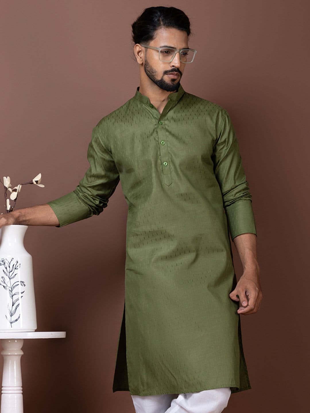 DEVOILER Men Woven Design Festive Cotton Straight Kurta - view 1