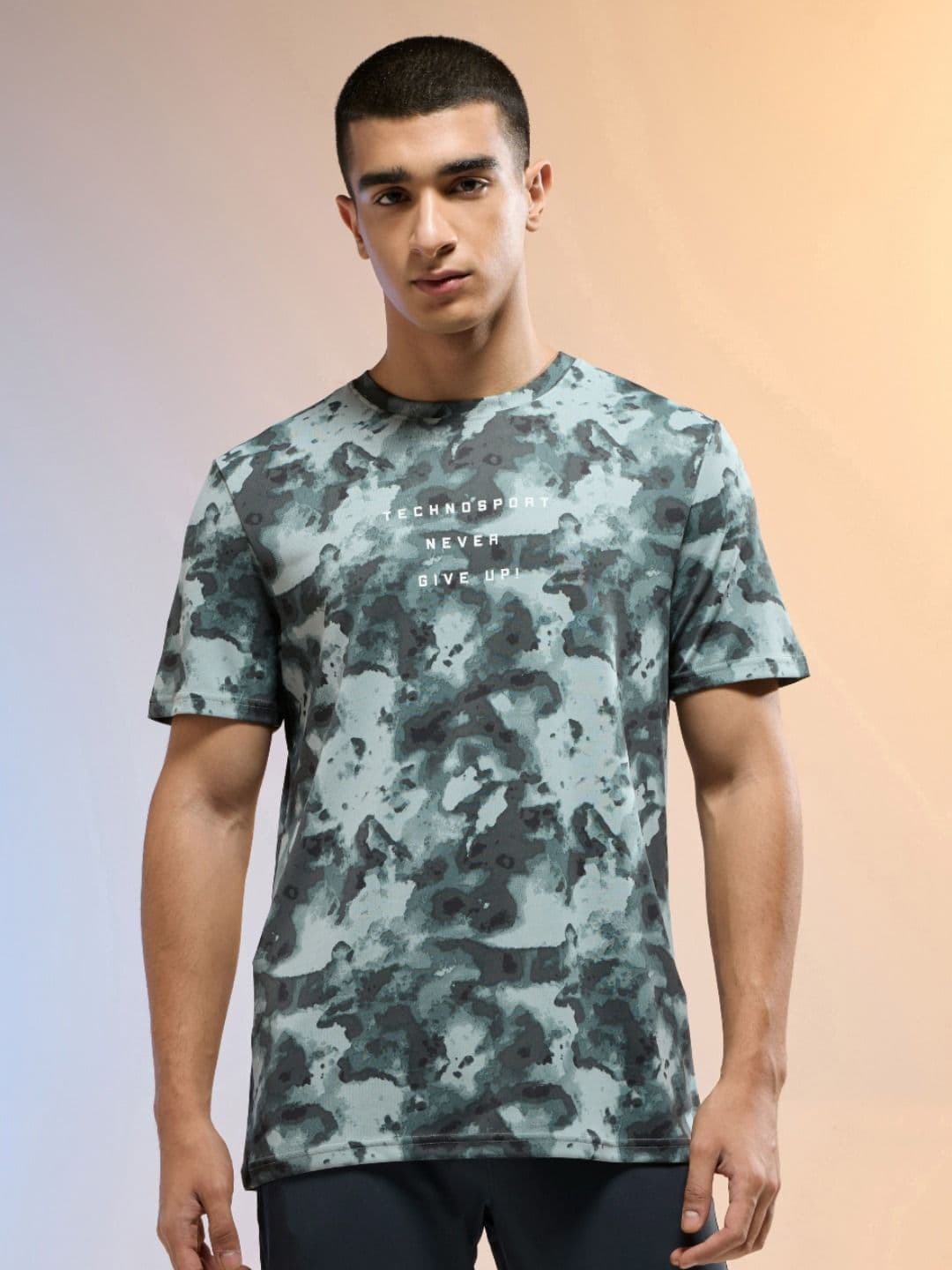 Technosport Men Anti Static Abstract Printed Round Neck Slim Fit T-shirt - view 1
