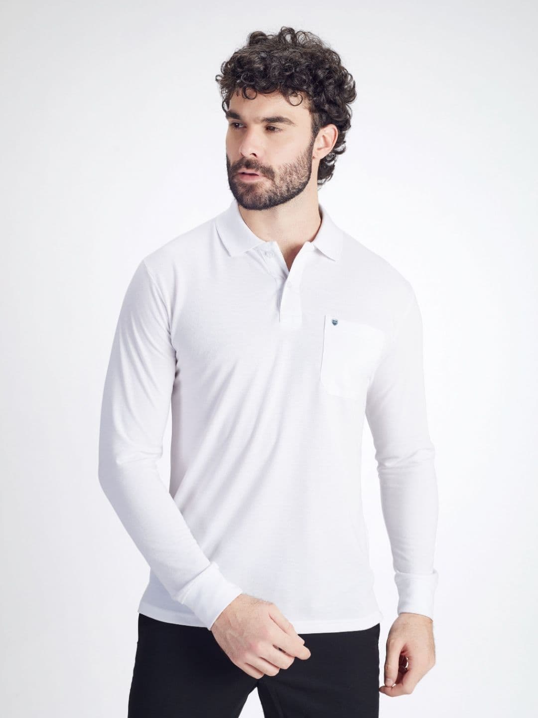 PRORIDERS Men Solid White Regular Fit Full Sleeve Polo T-shirt - view 1